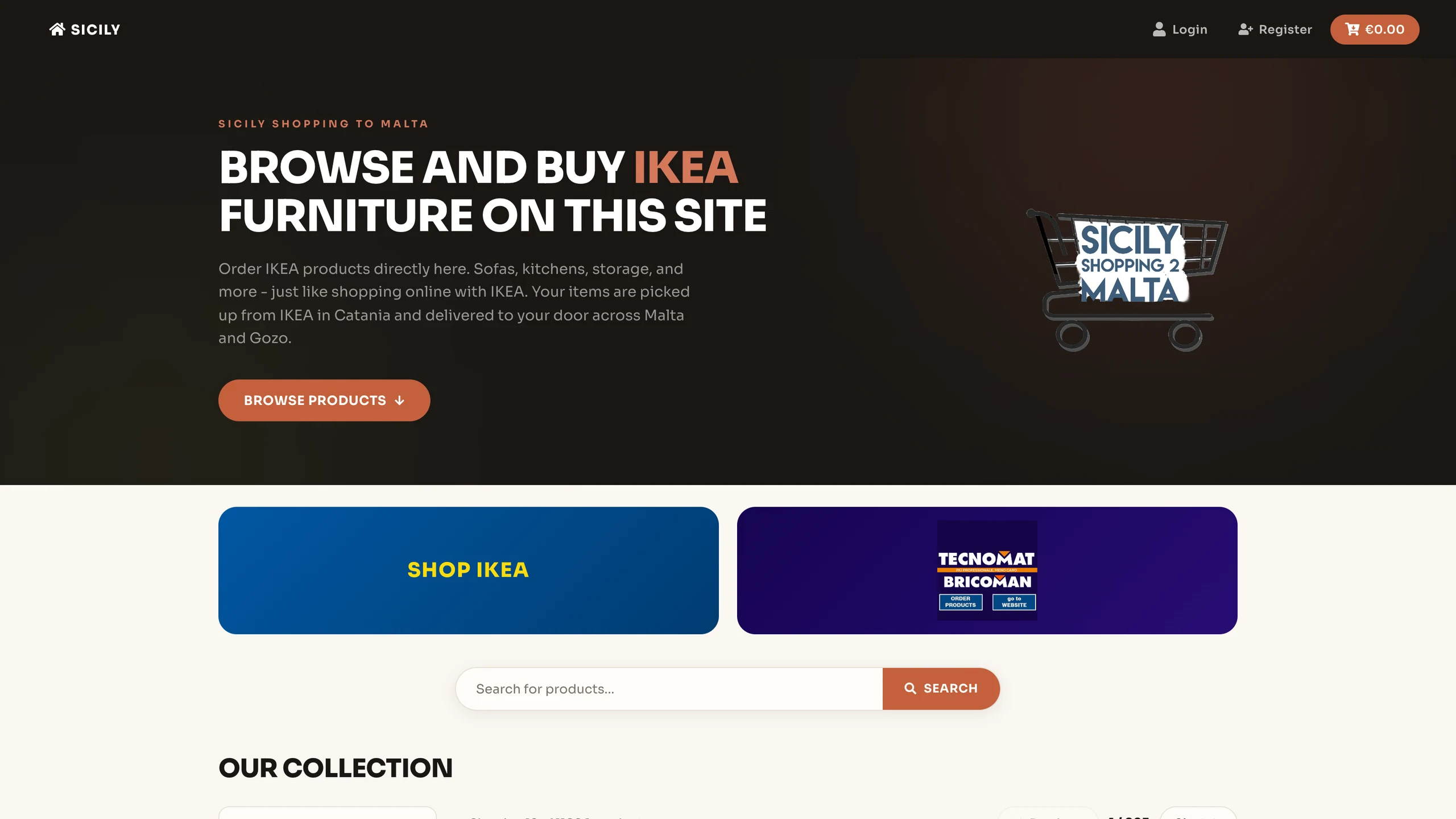 Sicily Shopping to Malta website preview